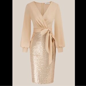 NWT Grace Karin Sequins Faux Wrap Front Cocktail Dress